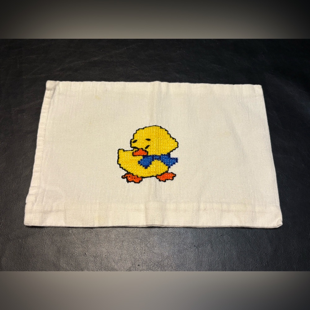 Vintage Handmade Needlepoint Small Accent Pillow Cover Baby Duck Print